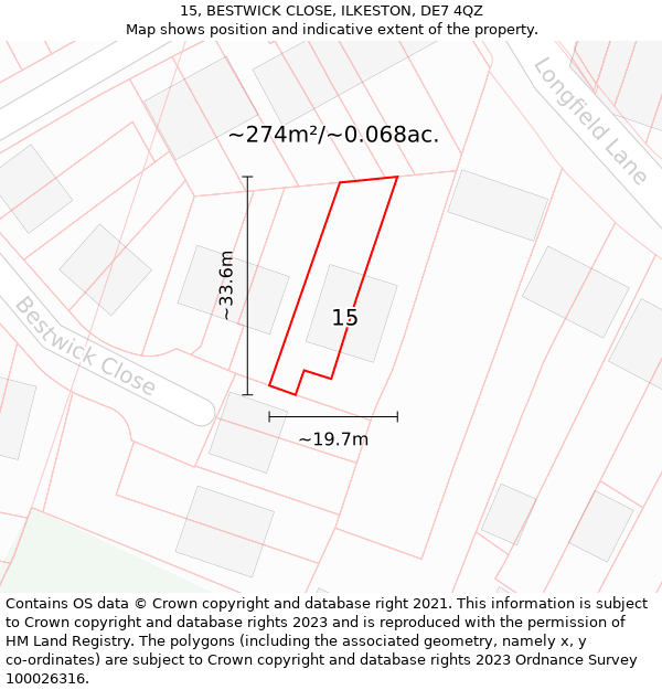 15, BESTWICK CLOSE, ILKESTON, DE7 4QZ: Plot and title map