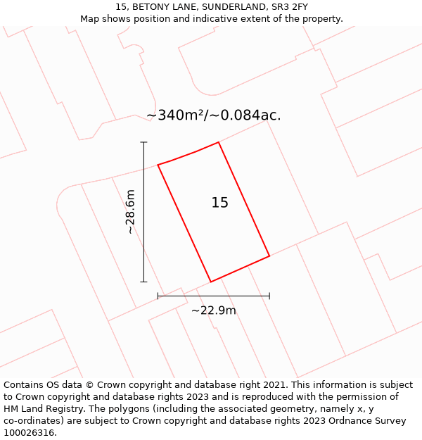 15, BETONY LANE, SUNDERLAND, SR3 2FY: Plot and title map