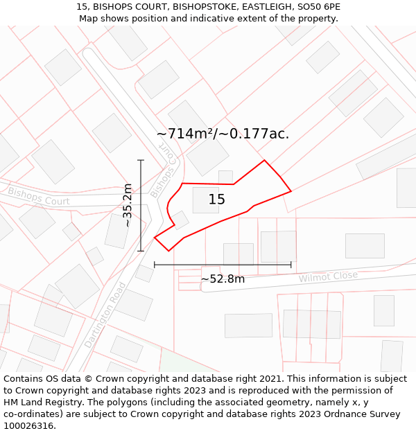 15, BISHOPS COURT, BISHOPSTOKE, EASTLEIGH, SO50 6PE: Plot and title map