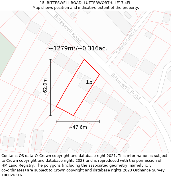 15, BITTESWELL ROAD, LUTTERWORTH, LE17 4EL: Plot and title map