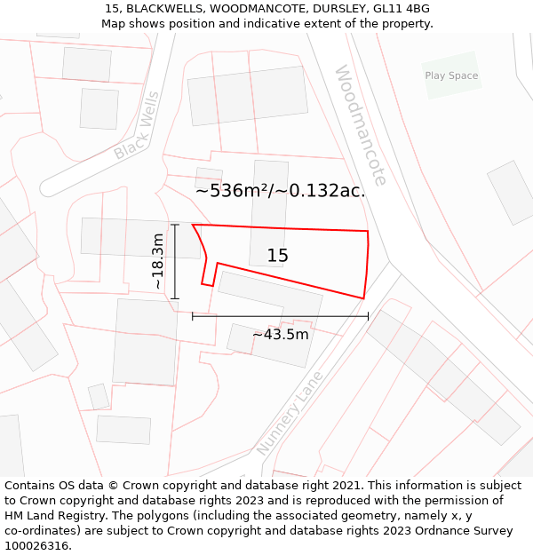 15, BLACKWELLS, WOODMANCOTE, DURSLEY, GL11 4BG: Plot and title map