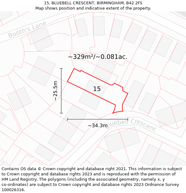 15, BLUEBELL CRESCENT, BIRMINGHAM, B42 2FS: Plot and title map