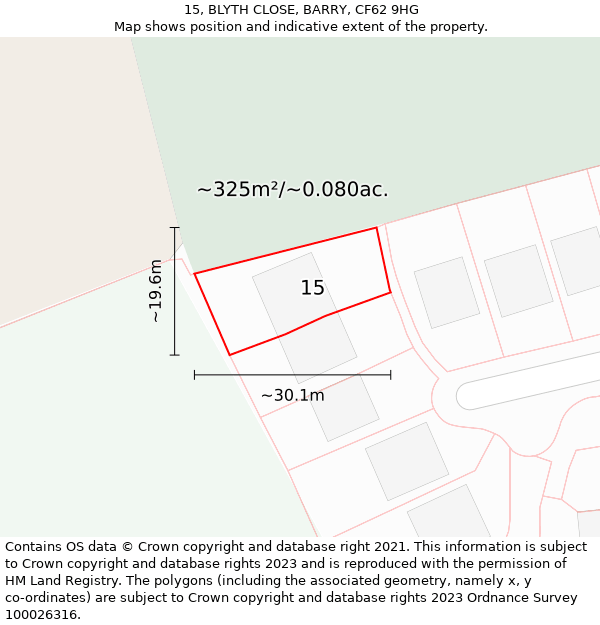 15, BLYTH CLOSE, BARRY, CF62 9HG: Plot and title map