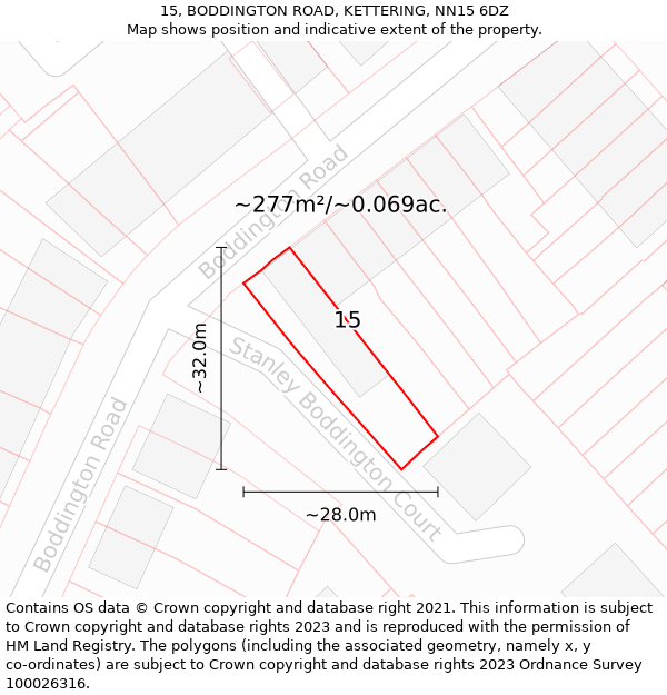 15, BODDINGTON ROAD, KETTERING, NN15 6DZ: Plot and title map