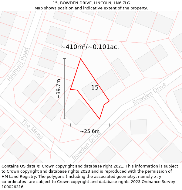 15, BOWDEN DRIVE, LINCOLN, LN6 7LG: Plot and title map