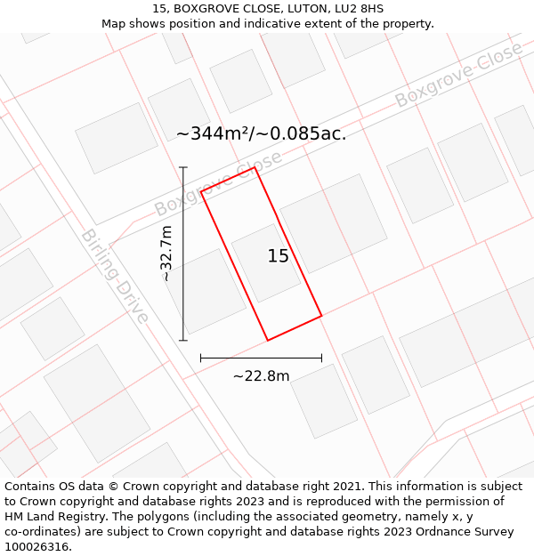 15, BOXGROVE CLOSE, LUTON, LU2 8HS: Plot and title map