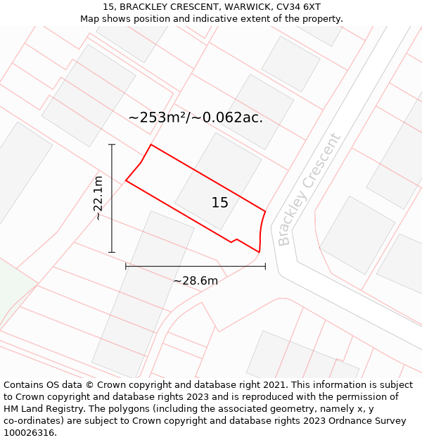 15, BRACKLEY CRESCENT, WARWICK, CV34 6XT: Plot and title map