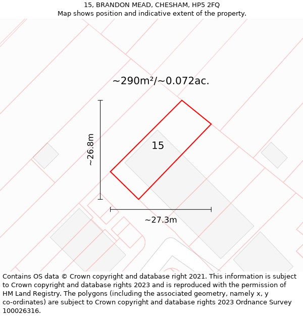 15, BRANDON MEAD, CHESHAM, HP5 2FQ: Plot and title map