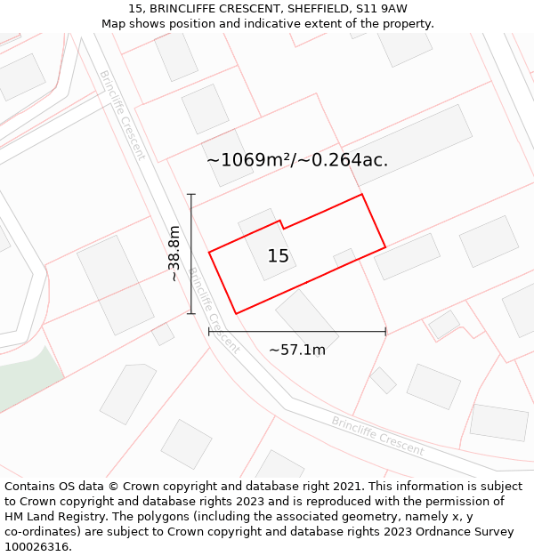 15, BRINCLIFFE CRESCENT, SHEFFIELD, S11 9AW: Plot and title map