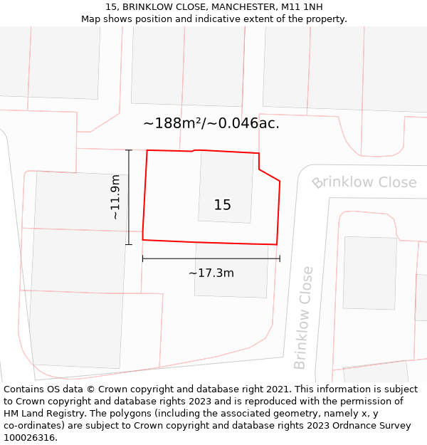 15, BRINKLOW CLOSE, MANCHESTER, M11 1NH: Plot and title map