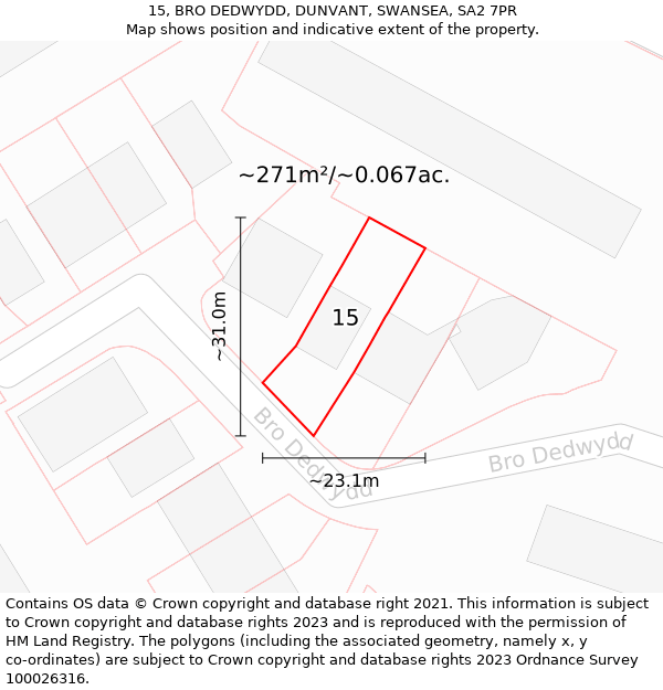 15, BRO DEDWYDD, DUNVANT, SWANSEA, SA2 7PR: Plot and title map