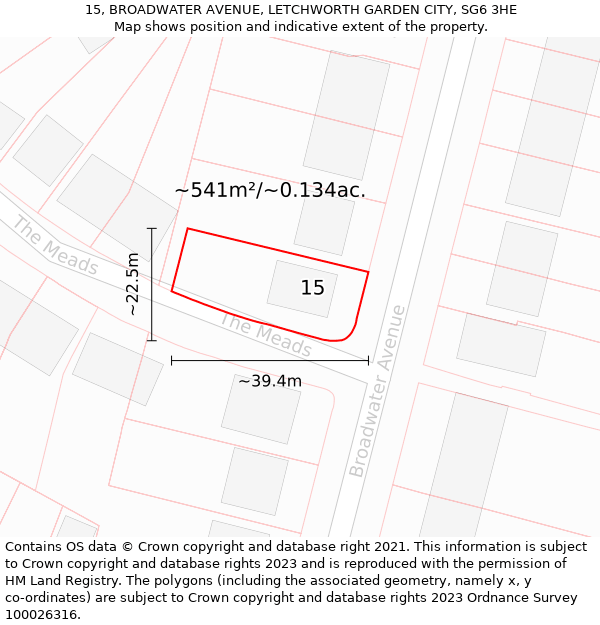 15, BROADWATER AVENUE, LETCHWORTH GARDEN CITY, SG6 3HE: Plot and title map