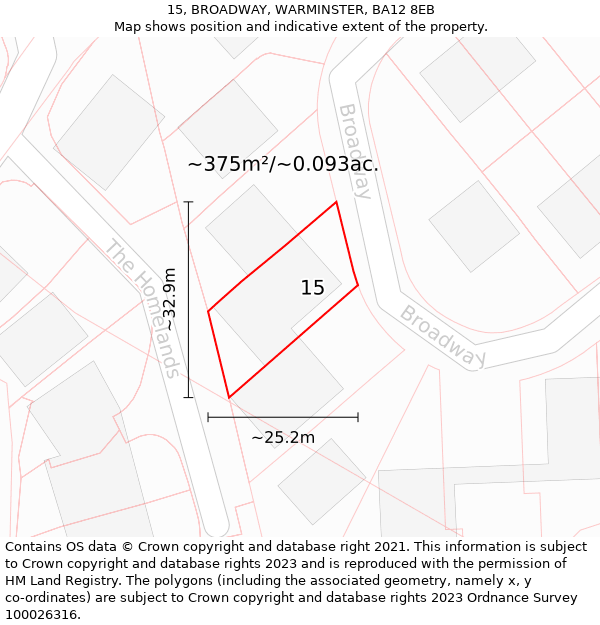 15, BROADWAY, WARMINSTER, BA12 8EB: Plot and title map