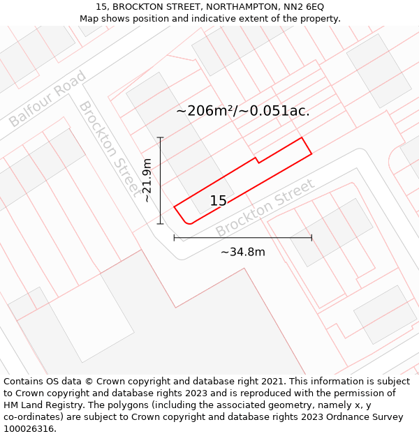 15, BROCKTON STREET, NORTHAMPTON, NN2 6EQ: Plot and title map