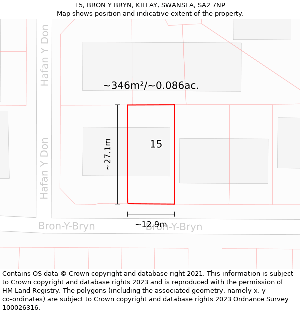 15, BRON Y BRYN, KILLAY, SWANSEA, SA2 7NP: Plot and title map