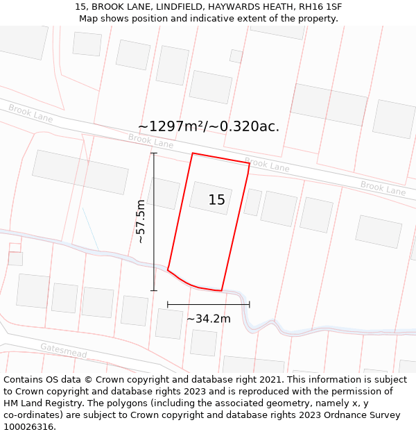 15, BROOK LANE, LINDFIELD, HAYWARDS HEATH, RH16 1SF: Plot and title map