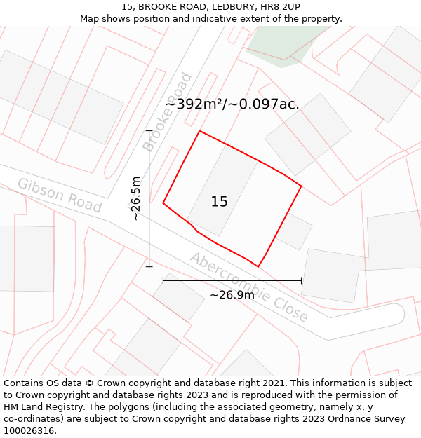 15, BROOKE ROAD, LEDBURY, HR8 2UP: Plot and title map