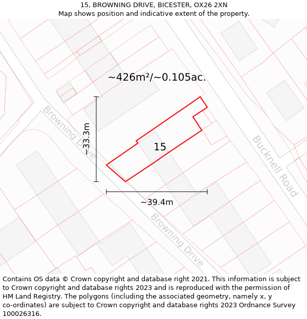 15, BROWNING DRIVE, BICESTER, OX26 2XN: Plot and title map