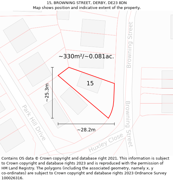 15, BROWNING STREET, DERBY, DE23 8DN: Plot and title map