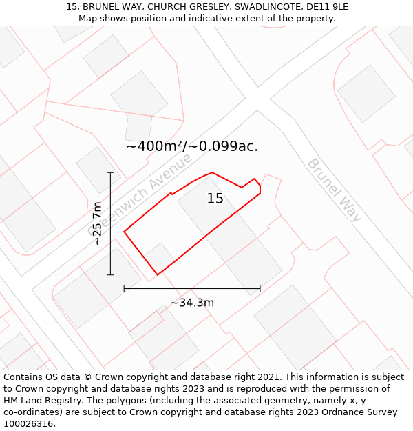 15, BRUNEL WAY, CHURCH GRESLEY, SWADLINCOTE, DE11 9LE: Plot and title map