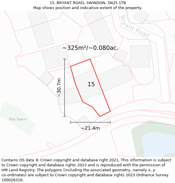 15, BRYANT ROAD, SWINDON, SN25 1TB: Plot and title map