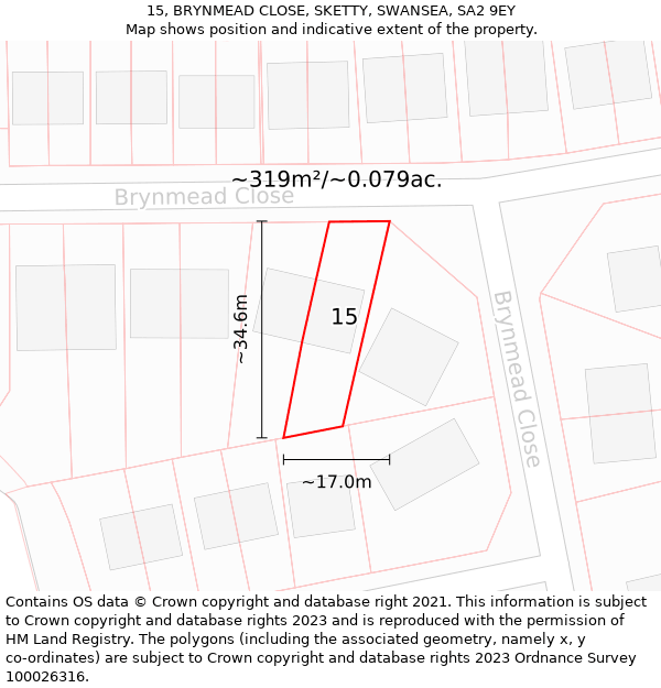 15, BRYNMEAD CLOSE, SKETTY, SWANSEA, SA2 9EY: Plot and title map