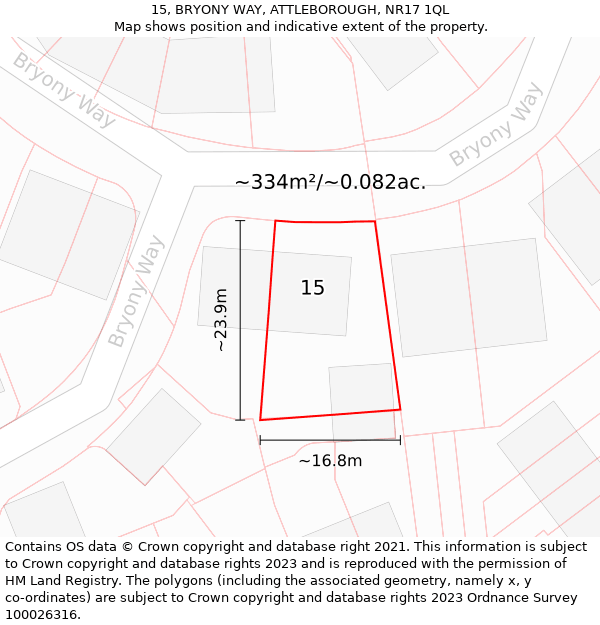 15, BRYONY WAY, ATTLEBOROUGH, NR17 1QL: Plot and title map