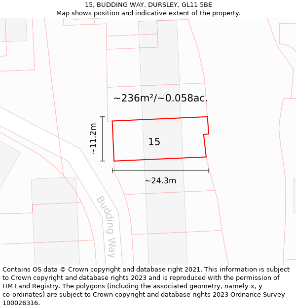 15, BUDDING WAY, DURSLEY, GL11 5BE: Plot and title map