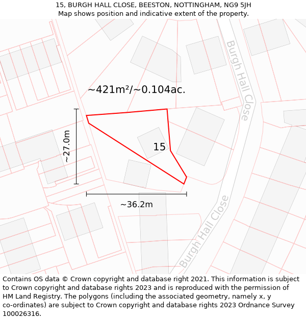 15, BURGH HALL CLOSE, BEESTON, NOTTINGHAM, NG9 5JH: Plot and title map