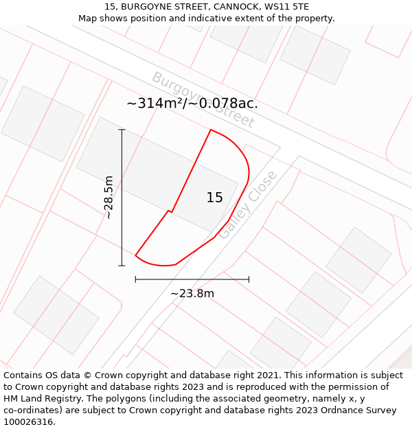 15, BURGOYNE STREET, CANNOCK, WS11 5TE: Plot and title map
