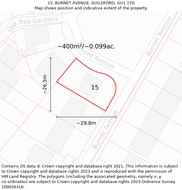 15, BURNET AVENUE, GUILDFORD, GU1 1YD: Plot and title map