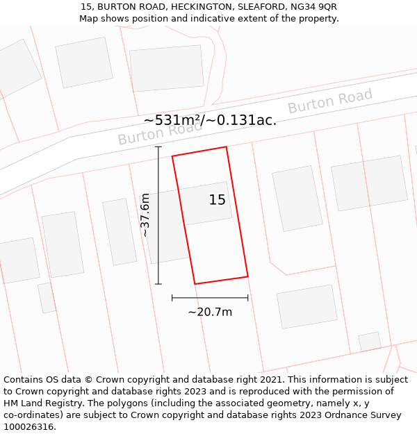 15, BURTON ROAD, HECKINGTON, SLEAFORD, NG34 9QR: Plot and title map