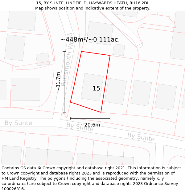 15, BY SUNTE, LINDFIELD, HAYWARDS HEATH, RH16 2DL: Plot and title map