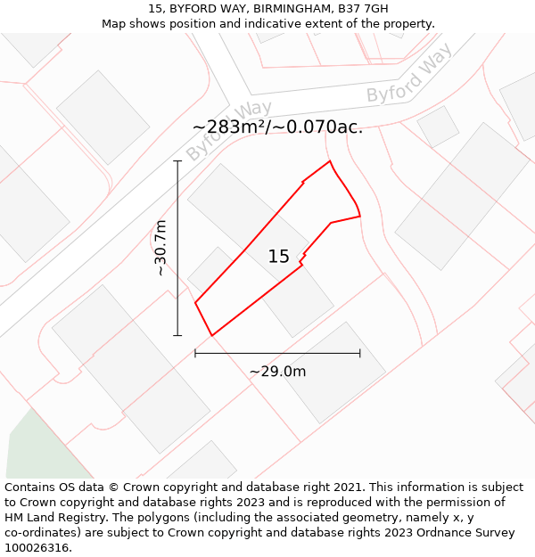 15, BYFORD WAY, BIRMINGHAM, B37 7GH: Plot and title map