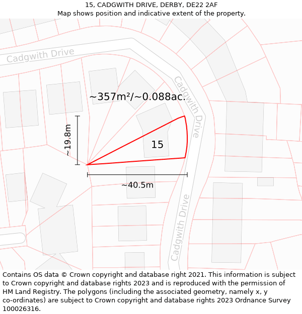 15, CADGWITH DRIVE, DERBY, DE22 2AF: Plot and title map