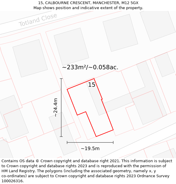 15, CALBOURNE CRESCENT, MANCHESTER, M12 5GX: Plot and title map