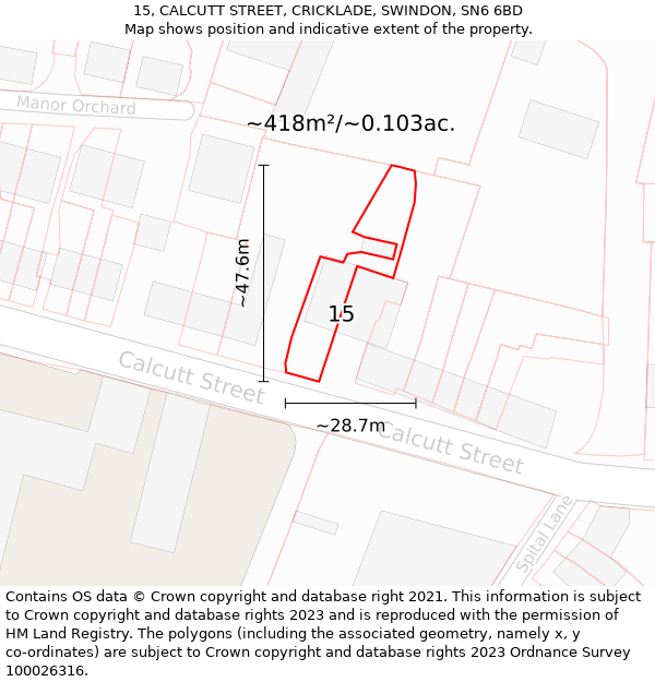 15, CALCUTT STREET, CRICKLADE, SWINDON, SN6 6BD: Plot and title map