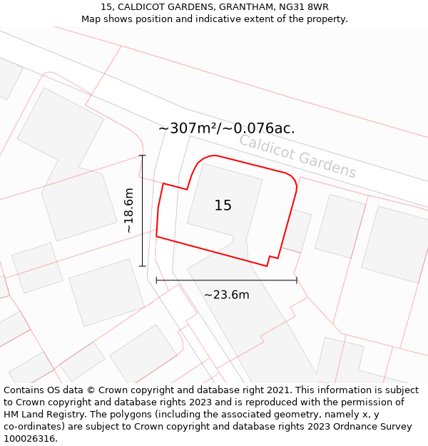 15, CALDICOT GARDENS, GRANTHAM, NG31 8WR: Plot and title map