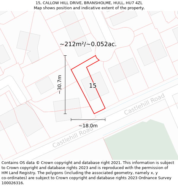 15, CALLOW HILL DRIVE, BRANSHOLME, HULL, HU7 4ZL: Plot and title map