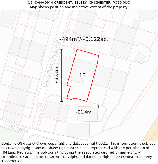 15, CANADIAN CRESCENT, SELSEY, CHICHESTER, PO20 0UQ: Plot and title map