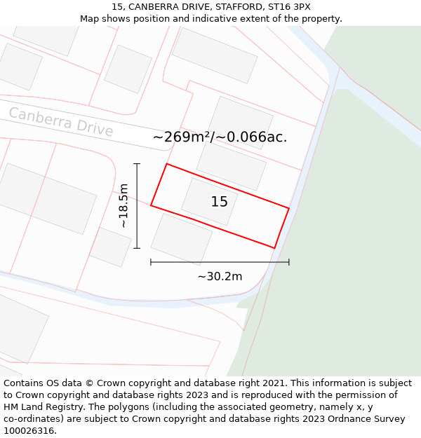 15, CANBERRA DRIVE, STAFFORD, ST16 3PX: Plot and title map