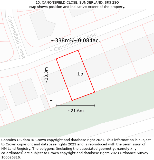 15, CANONSFIELD CLOSE, SUNDERLAND, SR3 2SQ: Plot and title map