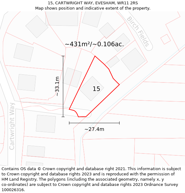 15, CARTWRIGHT WAY, EVESHAM, WR11 2RS: Plot and title map