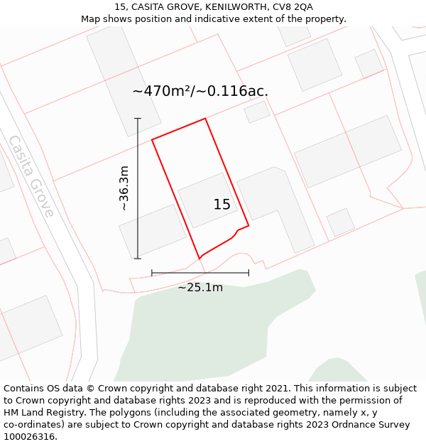 15, CASITA GROVE, KENILWORTH, CV8 2QA: Plot and title map