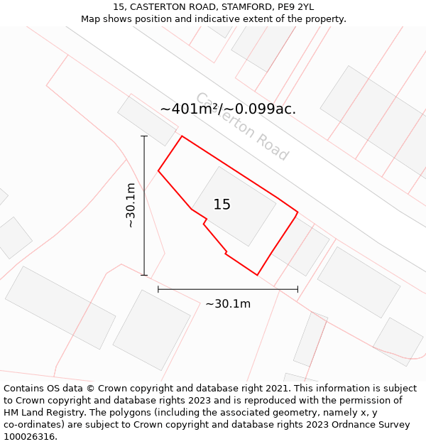 15, CASTERTON ROAD, STAMFORD, PE9 2YL: Plot and title map