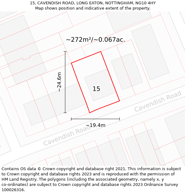 15, CAVENDISH ROAD, LONG EATON, NOTTINGHAM, NG10 4HY: Plot and title map