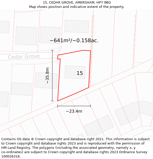 15, CEDAR GROVE, AMERSHAM, HP7 9BG: Plot and title map