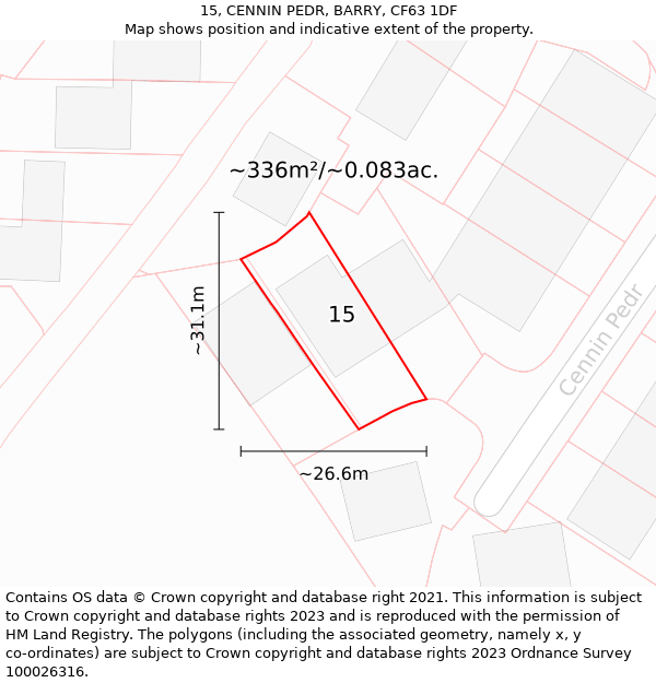 15, CENNIN PEDR, BARRY, CF63 1DF: Plot and title map