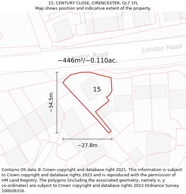 15, CENTURY CLOSE, CIRENCESTER, GL7 1FL: Plot and title map