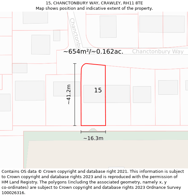 15, CHANCTONBURY WAY, CRAWLEY, RH11 8TE: Plot and title map